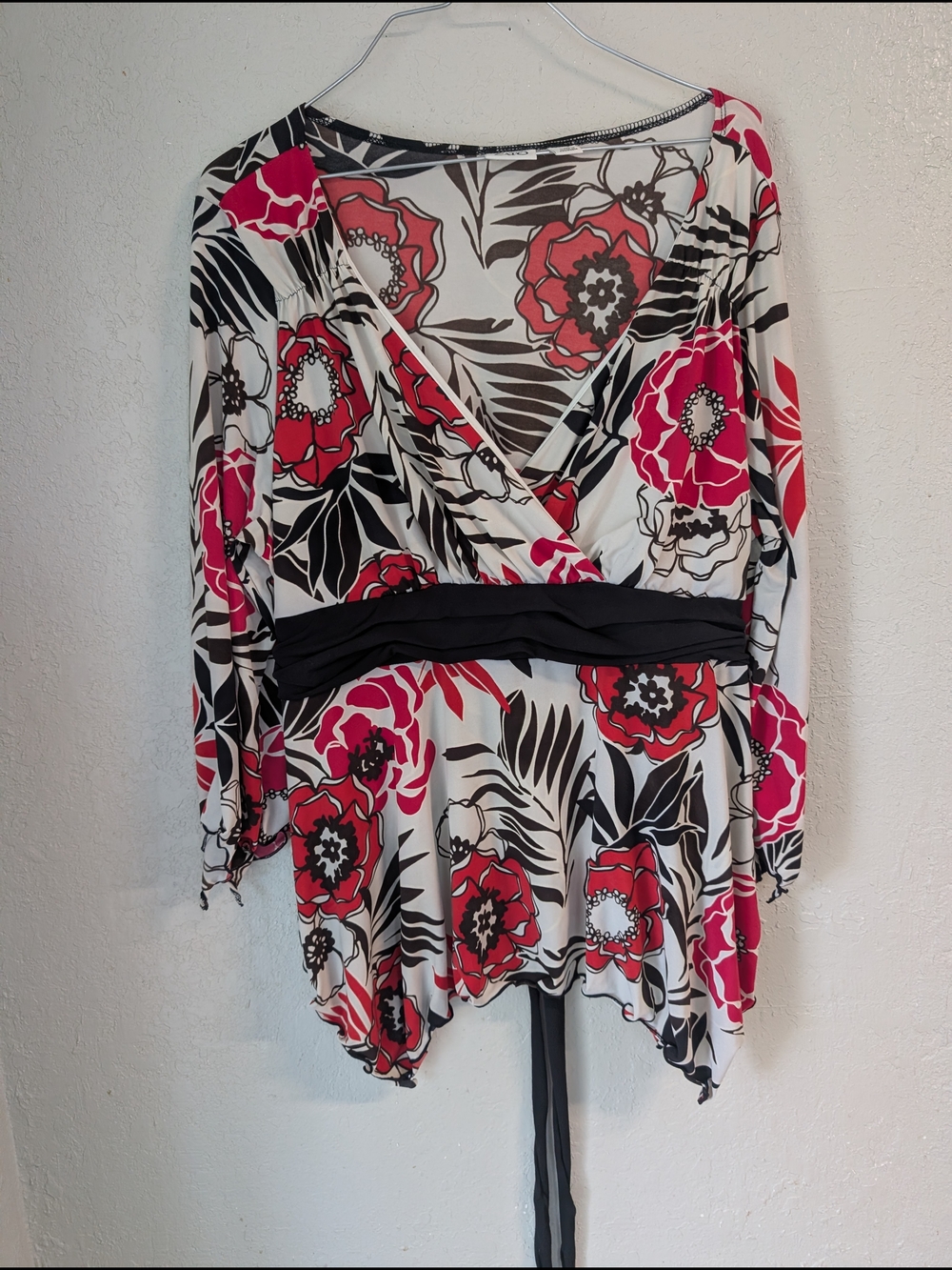 Y2K Vintage Wrap Top Blouse XL Handkerchief Hem Whimsigoth Boho Fairy Dainty